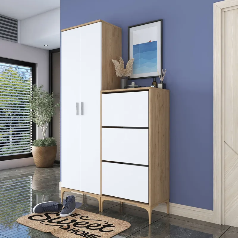 Garderobestativ Wallxpert Dara EA148 (120 x 198,6 x 37,5 cm) Valnød Hvid - Valnød og hvid - Hus & renovering - Køkken & bad - Køkken & bryggers