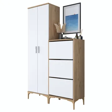 Garderobestativ Wallxpert Dara EA148 (120 x 198,6 x 37,5 cm) Valnød Hvid - Valnød og hvid - Hus & renovering - Køkken & bad - Køkken & bryggers