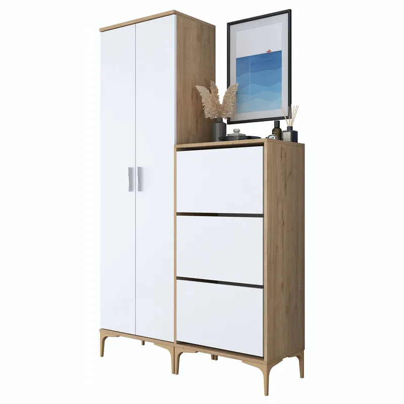 Garderobestativ Wallxpert Dara EA148 (120 x 198,6 x 37,5 cm) Valnød Hvid, Valnød og hvid
