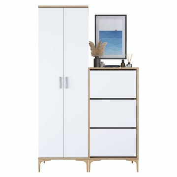 Garderobestativ Wallxpert Dara EA148 (120 x 198,6 x 37,5 cm) Valnød Hvid - Valnød og hvid - Hus & renovering - Køkken & bad - Køkken & bryggers