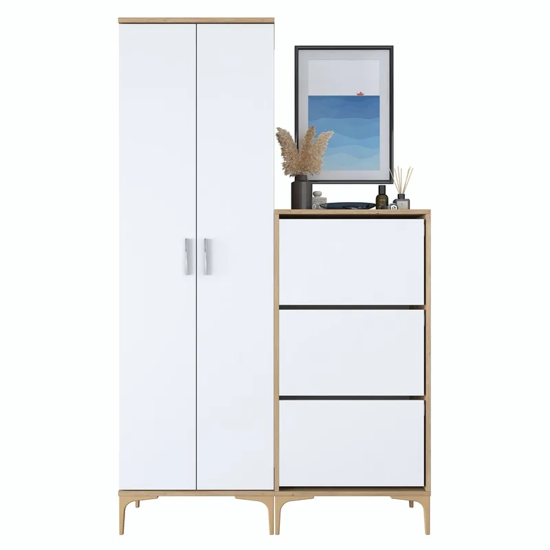 Garderobestativ Wallxpert Dara EA148 (120 x 198,6 x 37,5 cm) Valnød Hvid - Valnød og hvid - Hus & renovering - Køkken & bad - Køkken & bryggers