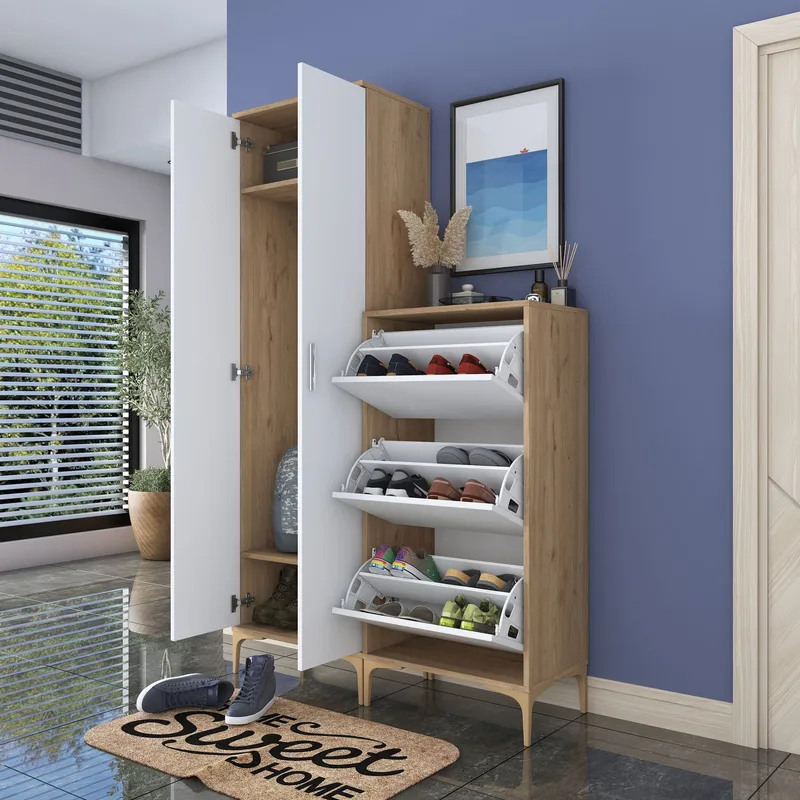Garderobestativ Wallxpert Dara EA148 (120 x 198,6 x 37,5 cm) Valnød Hvid - Valnød og hvid - Hus & renovering - Køkken & bad - Køkken & bryggers