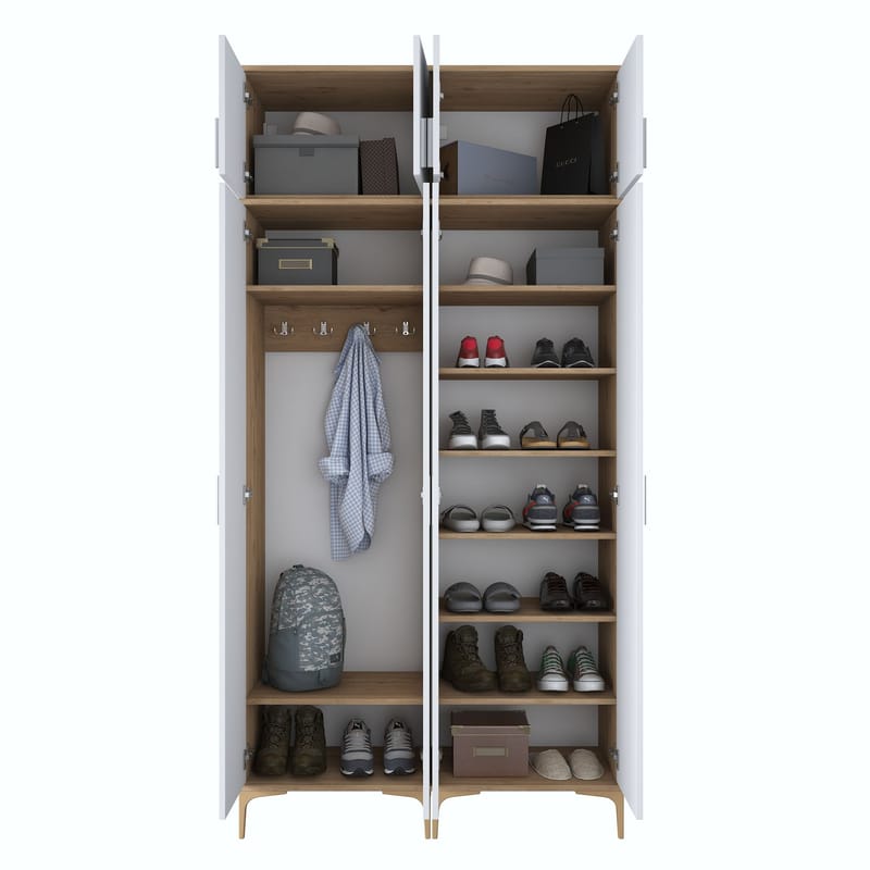 Garderobestativ Wallxpert Fenn EA161 (120 x 240 x 37,5 cm) Valnød Hvid - Valnød og hvid - Hus & renovering - Køkken & bad - Køkken & bryggers