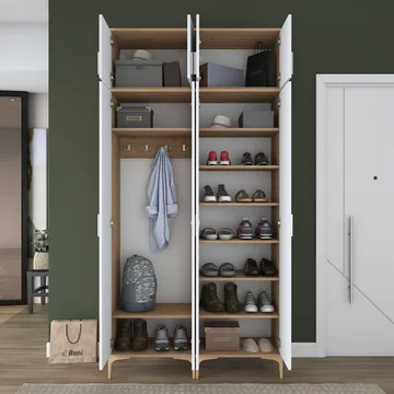 Garderobestativ Wallxpert Fenn EA161 (120 x 240 x 37,5 cm) Valnød Hvid - Valnød og hvid - Hus & renovering - Køkken & bad - Køkken & bryggers
