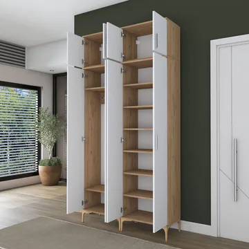 Garderobestativ Wallxpert Fenn EA161 (120 x 240 x 37,5 cm) Valnød Hvid - Valnød og hvid - Hus & renovering - Køkken & bad - Køkken & bryggers