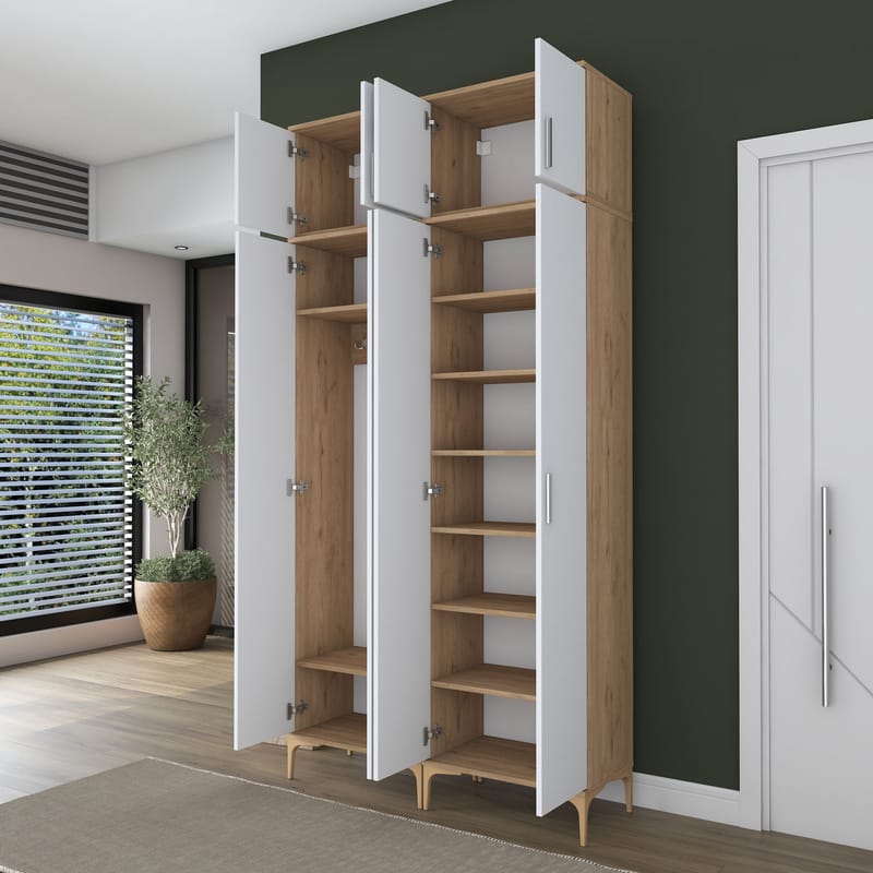 Garderobestativ Wallxpert Fenn EA161 (120 x 240 x 37,5 cm) Valnød Hvid - Valnød og hvid - Hus & renovering - Køkken & bad - Køkken & bryggers