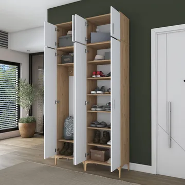 Garderobestativ Wallxpert Fenn EA161 (120 x 240 x 37,5 cm) Valnød Hvid - Valnød og hvid - Hus & renovering - Køkken & bad - Køkken & bryggers