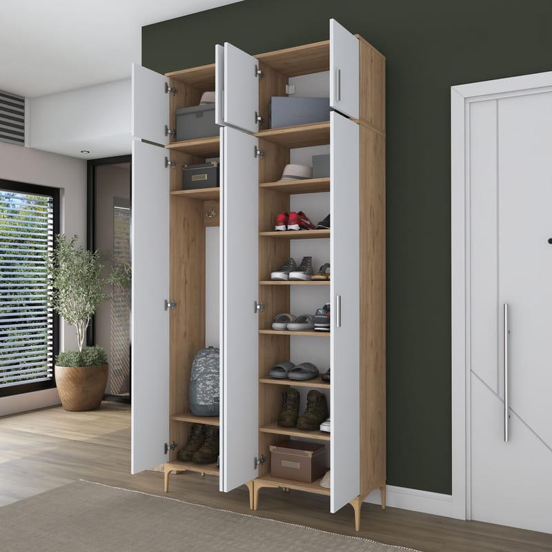Garderobestativ Wallxpert Fenn EA161 (120 x 240 x 37,5 cm) Valnød Hvid - Valnød og hvid - Hus & renovering - Køkken & bad - Køkken & bryggers