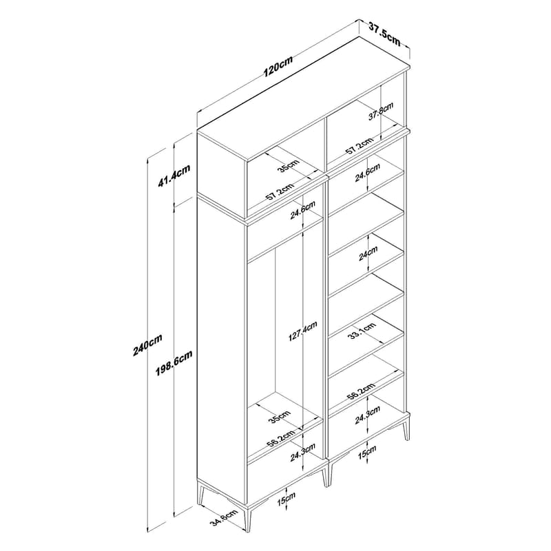 Garderobestativ Wallxpert Fenn EA161 (120 x 240 x 37,5 cm) Valnød Hvid - Valnød og hvid - Hus & renovering - Køkken & bad - Køkken & bryggers