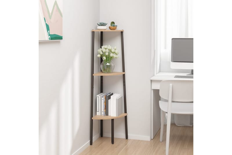 beBasic stigereol med 3 hylder 45,5x31,5x120 cm lysebrun og sort - Brun - Opbevaring - Hylder & Reoler - Hjørnehylde og hjørnereol