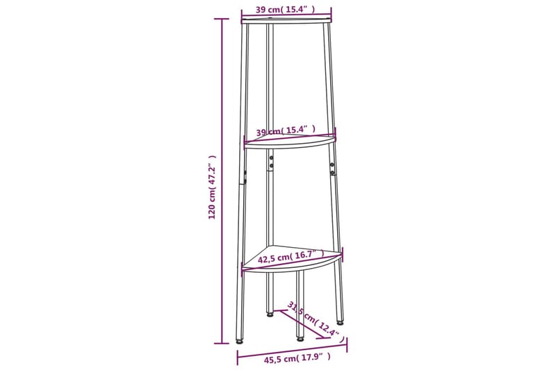 beBasic stigereol med 3 hylder 45,5x31,5x120 cm lysebrun og sort - Brun - Køkkenhylde - Hjørnehylde og hjørnereol