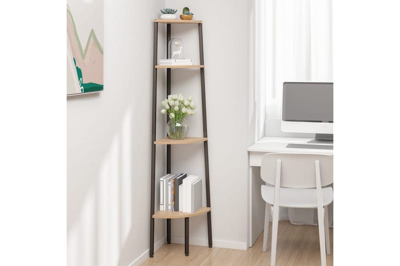 beBasic stigereol med 4 hylder 45,5x31,5x150 cm lysebrun og sort - Brun - Opbevaring - Hylder & Reoler - Hjørnehylde og hjørnereol