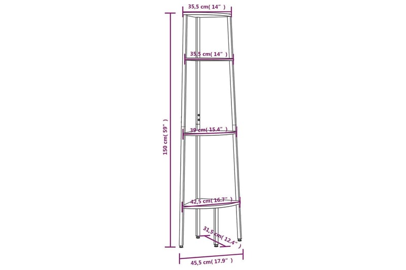 beBasic stigereol med 4 hylder 45,5x31,5x150 cm lysebrun og sort - Brun - Køkkenhylde - Hjørnehylde og hjørnereol