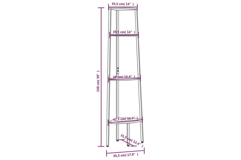 beBasic stigereol med 4 hylder 45,5x31,5x150 cm mørkebrun og sort - Brun - Opbevaring - Hylder & Reoler - Hjørnehylde og hjørnereol