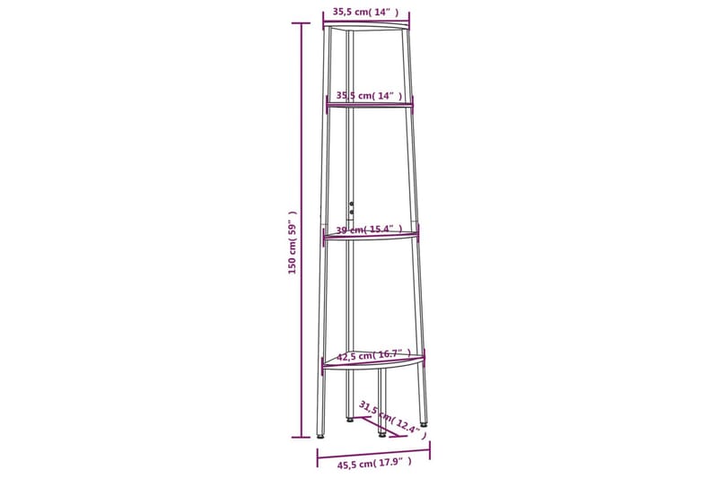 beBasic stigereol med 4 hylder 45,5x31,5x150 cm mørkebrun og sort - Brun - Køkkenhylde - Hjørnehylde og hjørnereol