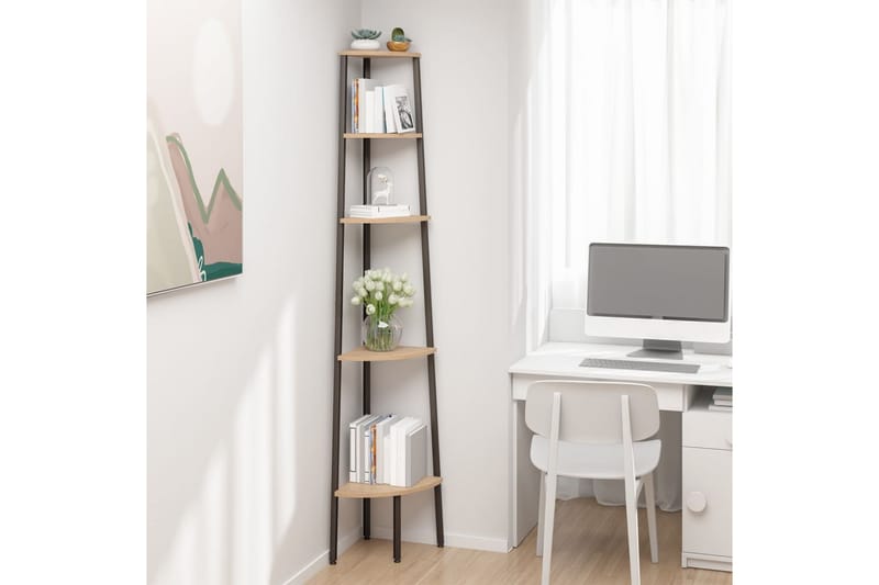beBasic stigereol med 5 hylder 45,5x31,5x180 cm lysebrun og sort - Brun - Opbevaring - Hylder & Reoler - Hjørnehylde og hjørnereol