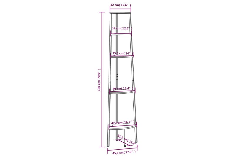 beBasic stigereol med 5 hylder 45,5x31,5x180 cm lysebrun og sort - Brun - Køkkenhylde - Hjørnehylde og hjørnereol