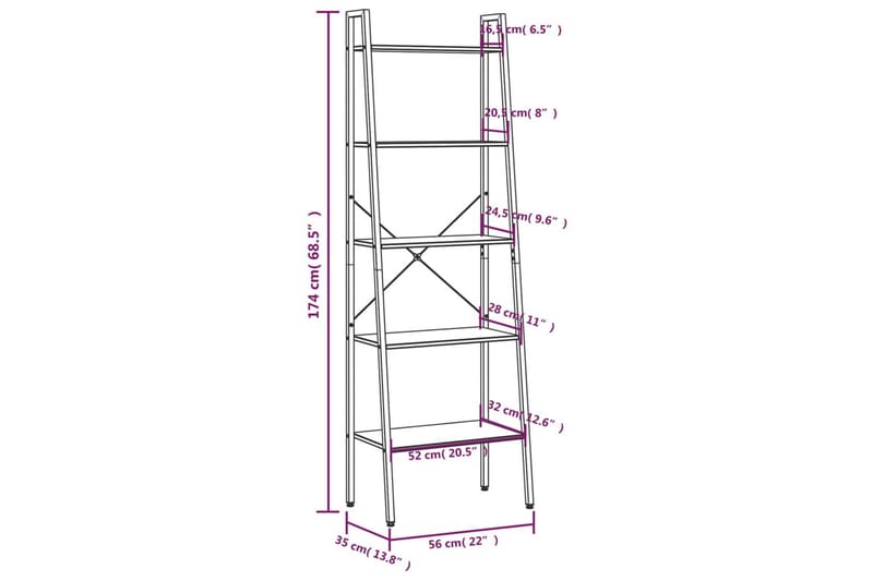 beBasic stigereol med 5 hylder 56x35x174 cm lysebrun og sort - Brun - Opbevaring - Hylder & Reoler - Hylder & hyldeknægte