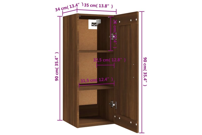 beBasic vægskab 35x34x90 cm konstrueret træ brun egetræsfarve - Brun - Opbevaring - Hylder & Reoler - Hylder & hyldeknægte