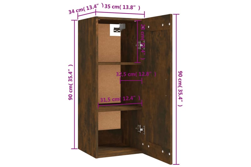 beBasic vægskab 35x34x90 cm konstrueret træ røget egetræsfarve - Brun - Opbevaring - Hylder & Reoler - Hylder & hyldeknægte