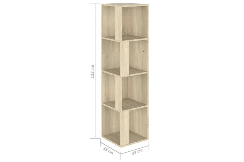 hjørnereol 33x33x132 cm spånplade sonoma-eg - Brun - Opbevaring - Hylder & Reoler - Hjørnehylde og hjørnereol