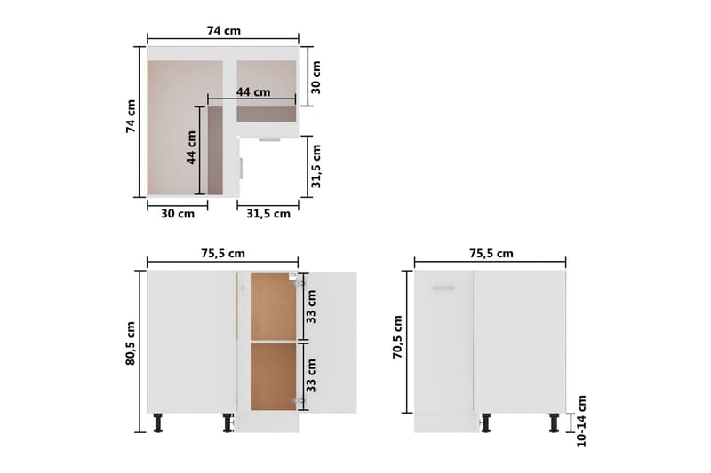 Køkkenskab 75,5x75,5x80,5 cm spånplade hvid højglans - Hvid - Køkkenskab