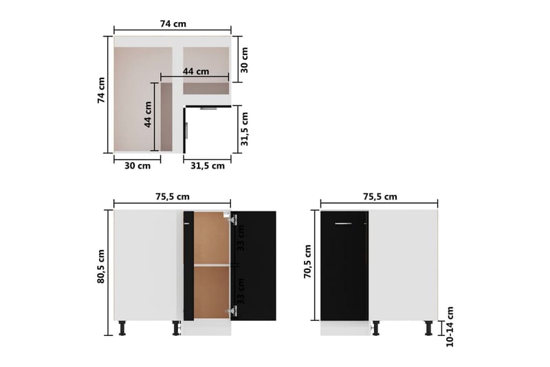 Køkkenskab 75,5x75,5x80,5 cm spånplade sort - Sort - Køkkenskab