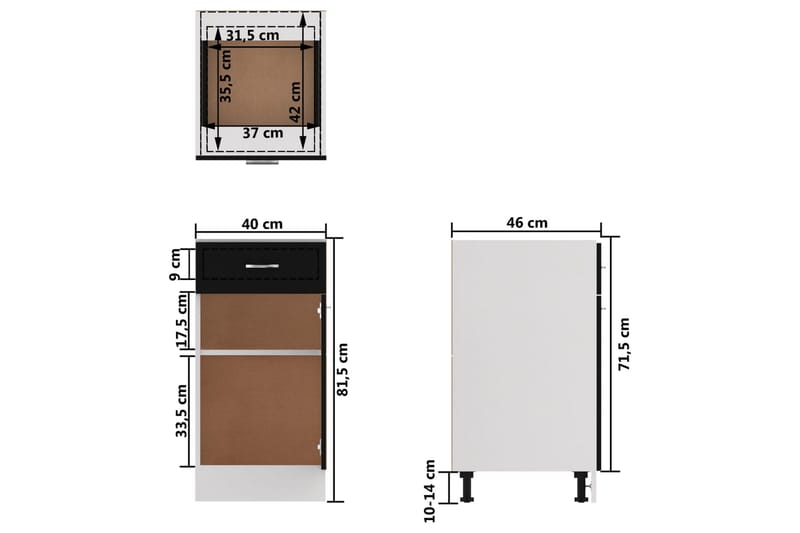 Skuffeunderskab 40x46x81,5 cm spånplade sort - Sort - Køkkenskab
