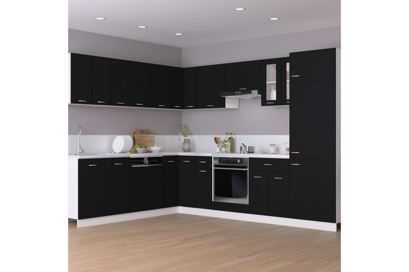 Vægskab med glaslåger 60x31x60 cm spånplade sort - Sort - Køkkenskab