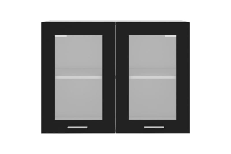 Vægskab med glaslåger 80x31x60 cm spånplade sort - Sort - Køkkenskab