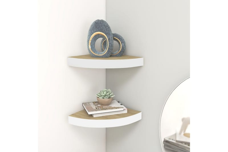 væghængte hjørnehylder 2 stk. 35x35x3,8 cm MDF egetræ & hvid - Hvid - Opbevaring - Hylder & Reoler - Hjørnehylde og hjørnereol