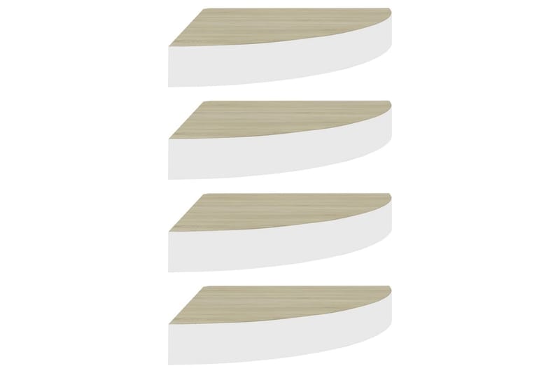 væghængte hjørnehylder 4 stk. 35x35x3,8 cm MDF egetræ & hvid - Hvid - Hjørnehylde og hjørnereol - Køkkenhylde