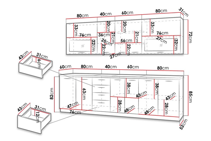 Croignon Køkkenmøbel 260 cm - Beige/Grå - Hus & renovering - Køkken & bad - Køkken & bryggers - Køkkenmøbler