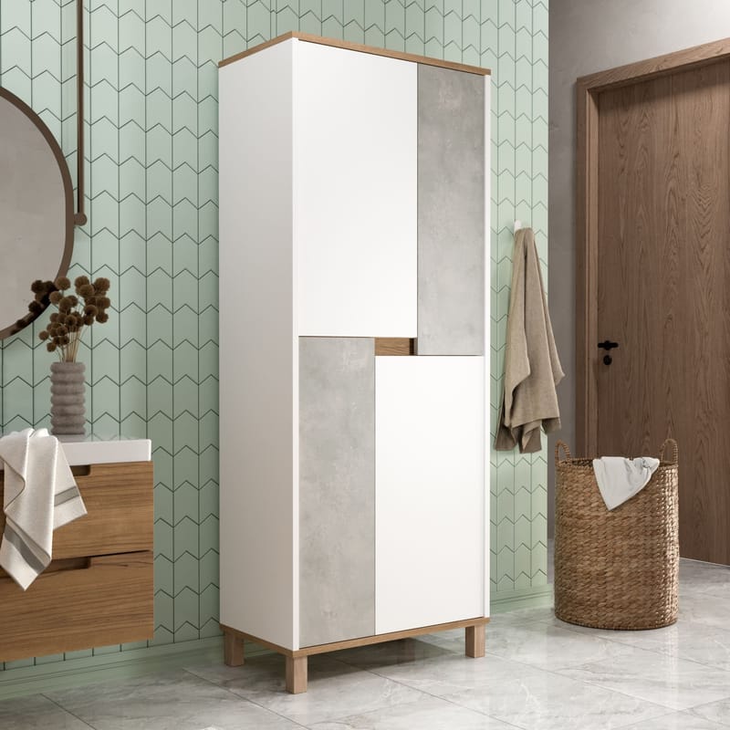 Multifunktionsskab Hanah Home Nord (69,7 x 175 x 40 cm) Hvid eg grå - Hvid / Eg / Grå - Hus & renovering - Køkken & bad - Køkken & bryggers