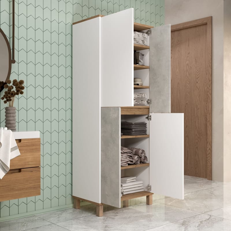 Multifunktionsskab Hanah Home Nord (69,7 x 175 x 40 cm) Hvid eg grå - Hvid / Eg / Grå - Hus & renovering - Køkken & bad - Køkken & bryggers