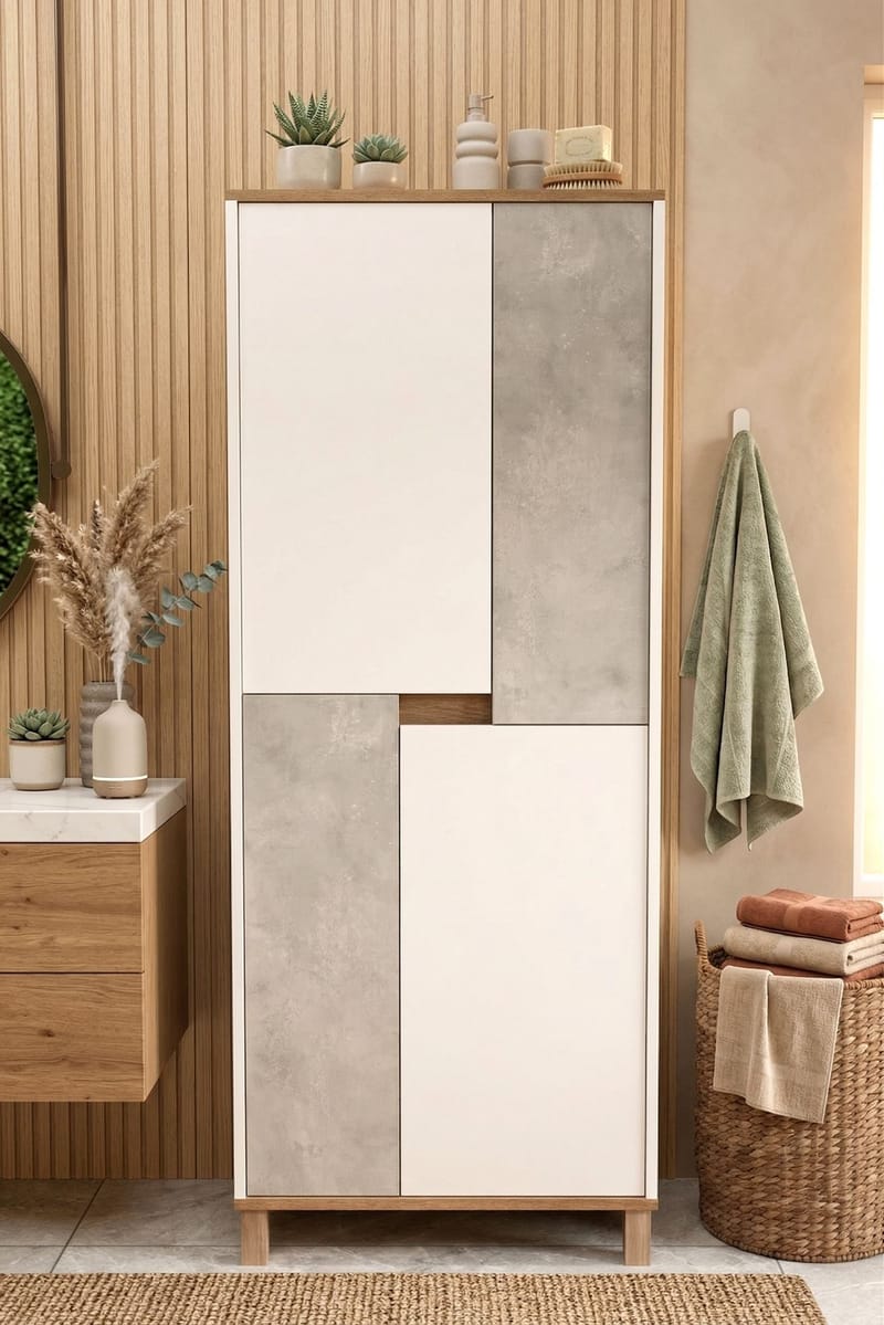 Multifunktionsskab Hanah Home Nord (69,7 x 175 x 40 cm) Hvid eg grå - Hvid / Eg / Grå - Hus & renovering - Køkken & bad - Køkken & bryggers