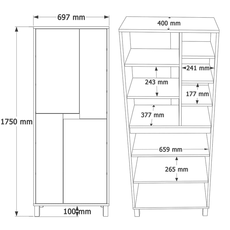 Multifunktionsskab Hanah Home Nord (69,7 x 175 x 40 cm) Hvid eg grå - Hvid / Eg / Grå - Hus & renovering - Køkken & bad - Køkken & bryggers