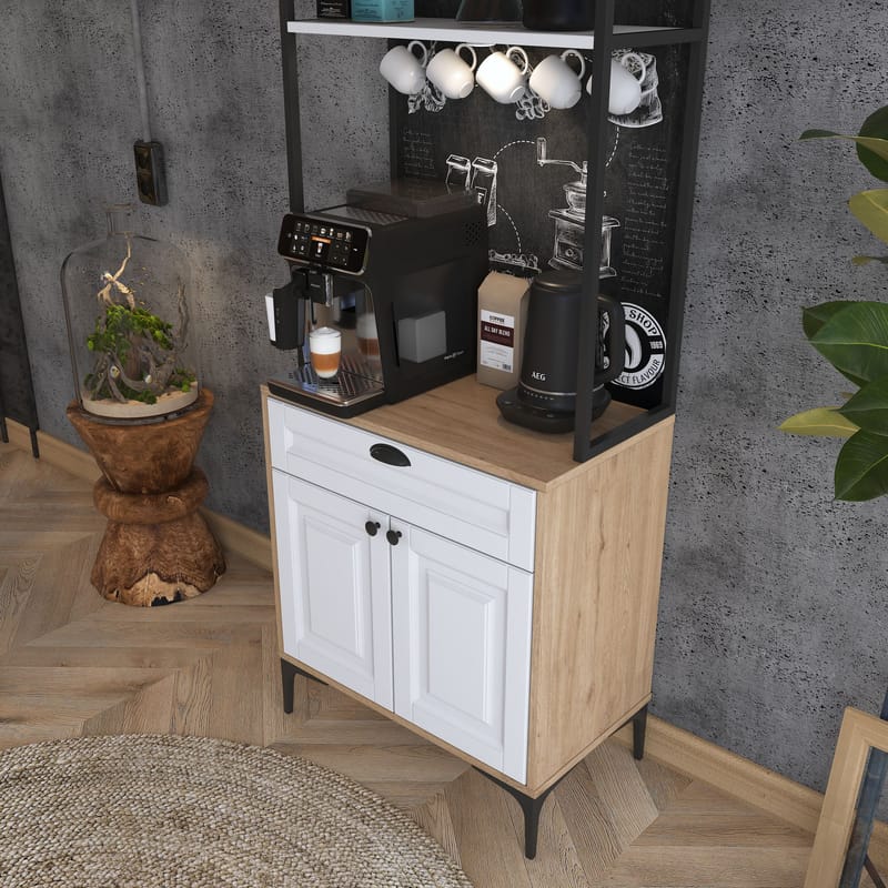 Multifunktionsskab Wallxpert Fenn (70 x 184,6 x 40 cm) Valnød Hvid - Valnød og hvid - Hus & renovering - Køkken & bad - Køkken & bryggers