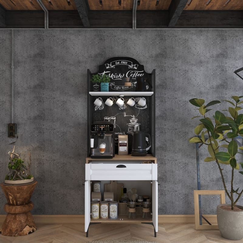 Multifunktionsskab Wallxpert Fenn (70 x 184,6 x 40 cm) Valnød Hvid - Valnød og hvid - Hus & renovering - Køkken & bad - Køkken & bryggers