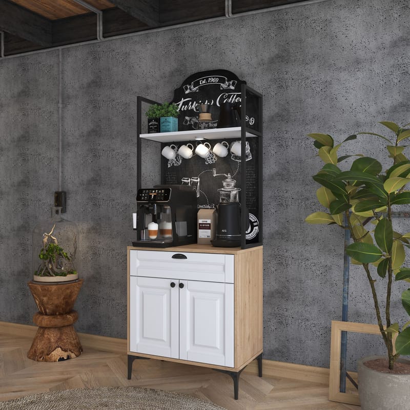 Multifunktionsskab Wallxpert Fenn (70 x 184,6 x 40 cm) Valnød Hvid - Valnød og hvid - Hus & renovering - Køkken & bad - Køkken & bryggers