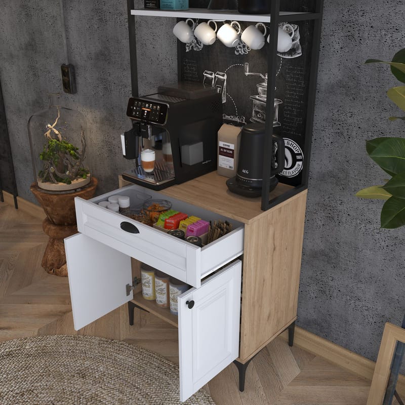 Multifunktionsskab Wallxpert Fenn (70 x 184,6 x 40 cm) Valnød Hvid - Valnød og hvid - Hus & renovering - Køkken & bad - Køkken & bryggers