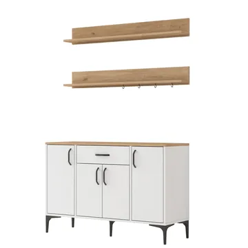 Multifunktionsskab Wallxpert Isla Shelf (120 x 78,6 x 40 cm) Hvid Valnød - Hvid og valnød - Hus & renovering - Køkken & bad - Køkken & bryggers