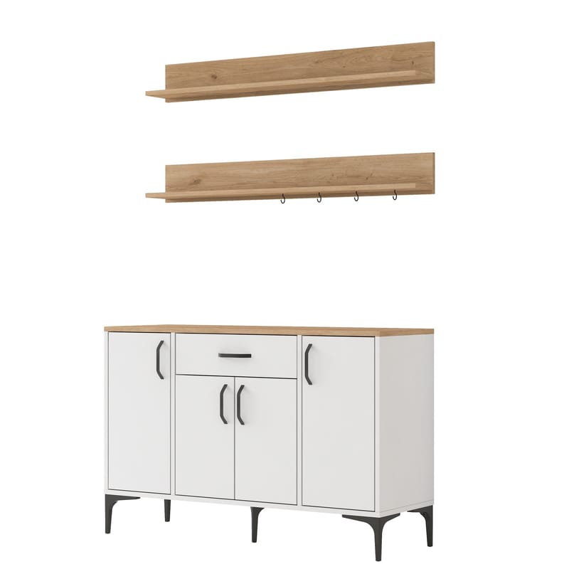 Multifunktionsskab Wallxpert Isla Shelf (120 x 78,6 x 40 cm) Hvid Valnød - Hvid og valnød - Hus & renovering - Køkken & bad - Køkken & bryggers