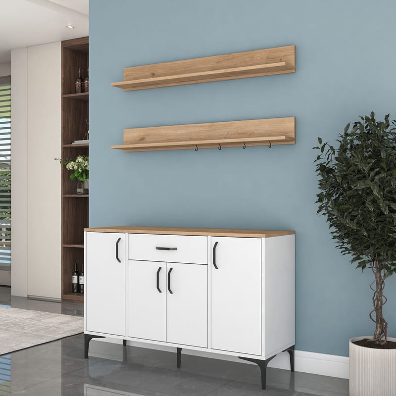 Multifunktionsskab Wallxpert Isla Shelf (120 x 78,6 x 40 cm) Hvid Valnød - Hvid og valnød - Hus & renovering - Køkken & bad - Køkken & bryggers
