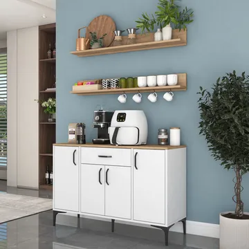 Multifunktionsskab Wallxpert Isla Shelf (120 x 78,6 x 40 cm) Hvid Valnød - Hvid og valnød - Hus & renovering - Køkken & bad - Køkken & bryggers