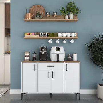 Multifunktionsskab Wallxpert Isla Shelf (120 x 78,6 x 40 cm) Hvid Valnød - Hvid og valnød - Hus & renovering - Køkken & bad - Køkken & bryggers