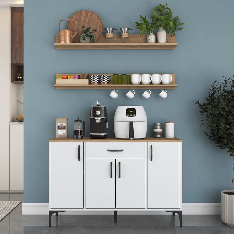 Multifunktionsskab Wallxpert Isla Shelf (120 x 78,6 x 40 cm) Hvid Valnød - Hvid og valnød - Hus & renovering - Køkken & bad - Køkken & bryggers