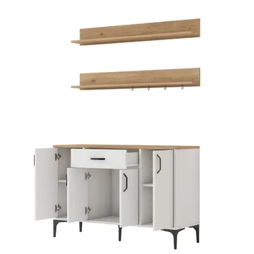 Multifunktionsskab Wallxpert Isla Shelf (120 x 78,6 x 40 cm) Hvid Valnød - Hvid og valnød - Hus & renovering - Køkken & bad - Køkken & bryggers