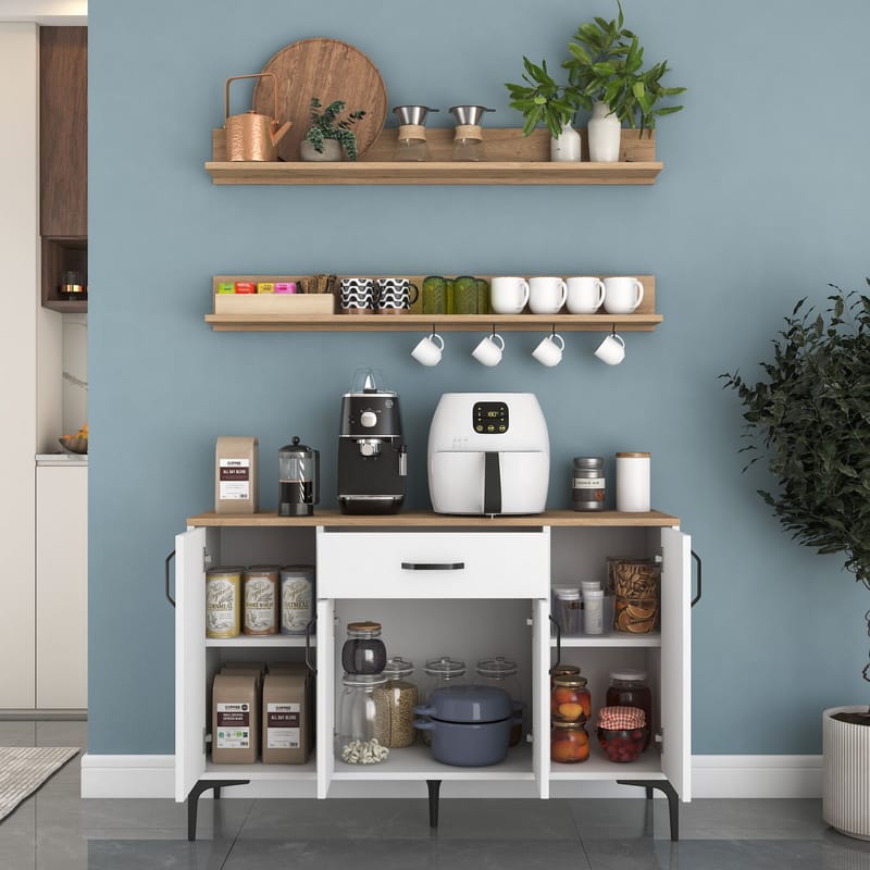 Multifunktionsskab Wallxpert Isla Shelf (120 x 78,6 x 40 cm) Hvid Valnød - Hvid og valnød - Hus & renovering - Køkken & bad - Køkken & bryggers