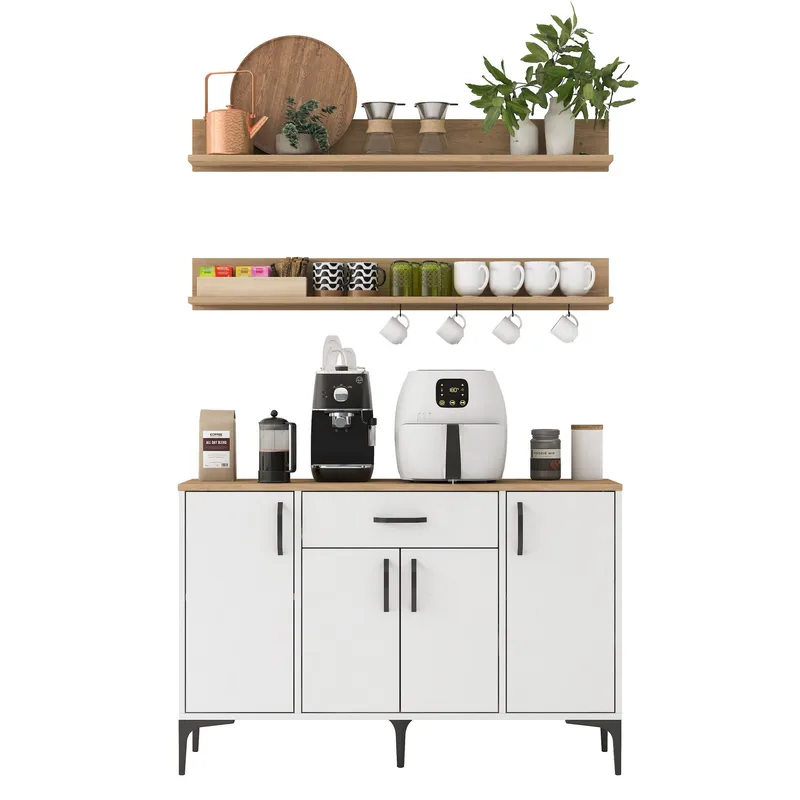 Multifunktionsskab Wallxpert Isla Shelf (120 x 78,6 x 40 cm) Hvid Valnød, Hvid og valnød
